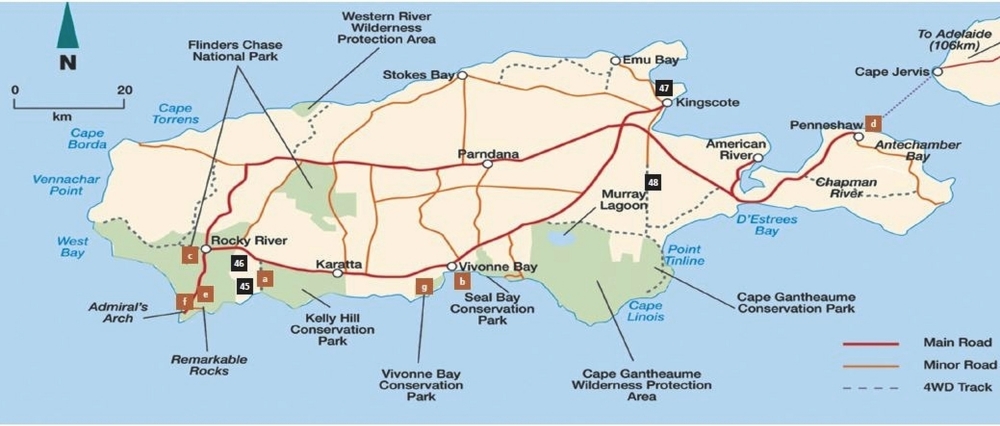 Route map: Highlights of Kangaroo Island