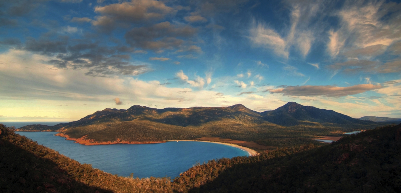 Wineglass Bay under a cloudy sky, Freycinet National Park