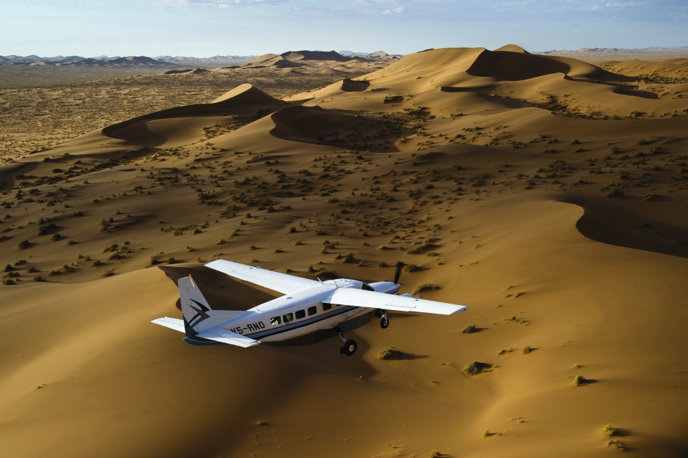 Light aircraft over the sand dunes of Sossusvlei