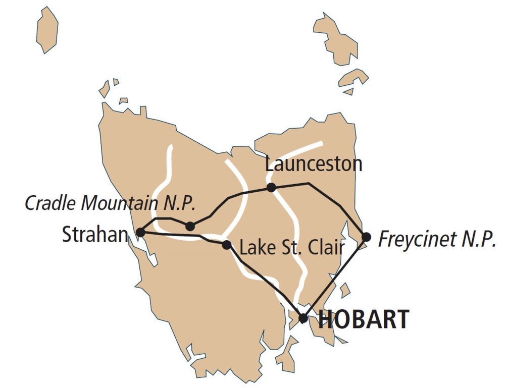 Reiseroute Discover Tasmania
